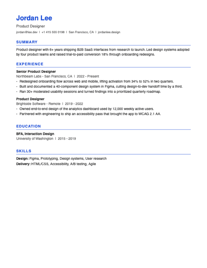 accent resume template preview