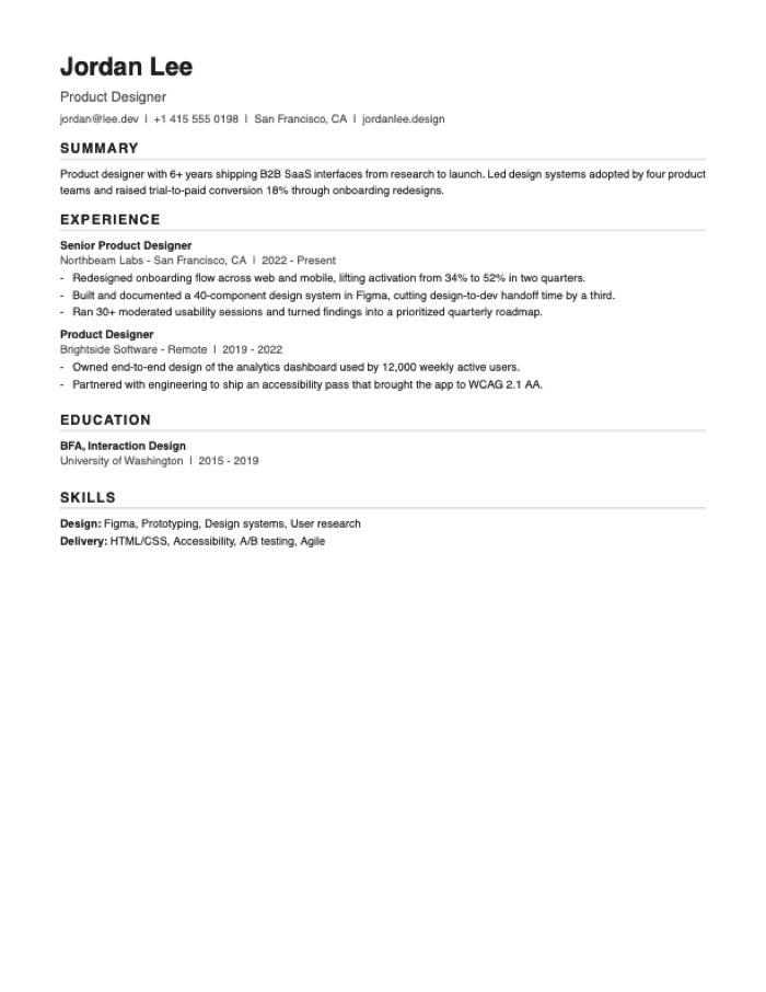 compact resume template preview