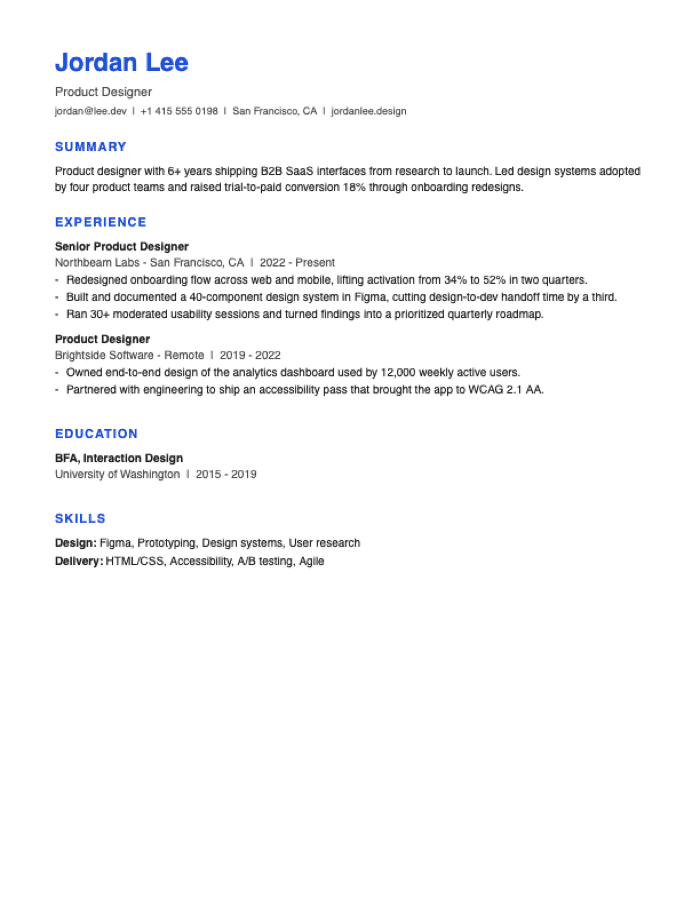modern resume template preview